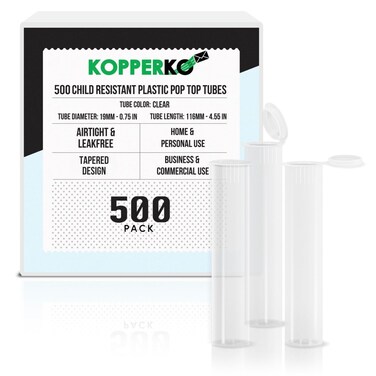500 Pack 116mm Plastic Pop Top Tube - Child Resistant Pill Storage Containers for Herbs and Spices   UV and Moisture Resistant Medication Container   Airtight &amp; Waterproof Storage   Clear