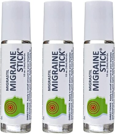 Basic Vigor Migrastil Migraine Stick 3-Pack Natural Migraine Roll-on. Made in The USA with Peppermint, Spearmint and Lavender Essential Oils. (Regular Strength)