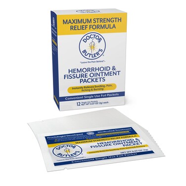 Doctor Butler's Maximum Strength Hemorrhoid &amp; Fissure Ointment 12 to-Go Packets - Instant Pain Relief Hemorrhoid Treatment with Lidocaine, Internal &amp; External Itching, Burning and Swelling Relief