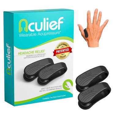 Aculief 2-Pack Wearable Natural Acupressure Support for Relaxation, Headache, Migraine, Stress Alleviation &amp; Tension Relief, Soothes Muscle Pain Simple &amp; Effective (Small/Black)