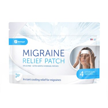 Migraine Relief Patch, Cooling Patches for Migraine, Fever, Hormone, &amp; Headaches, Mess &amp; Odor-Free Hydrogel Cooling, Made in The USA, 1 Pack (4 x Patches) White