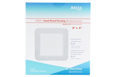 Areza Medical - Bordered Gauze Island Dressing - Wound Dressing - Latex Free - sterile - 6" x 6" - 20 per Box - FSA/HSA Approved