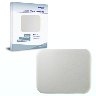 Areza Medical - Foam Wound Dressing - Polyurethane - Sterile - 5" x 4" (12.5 cm x 10 cm) - 5 PCS - FSA/HSA Approved