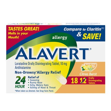 Alavert Allergy 24 Hour Relief, Citrus Burst Flavor, Orally Disintegrating Allergy Tablets, Non-drowsy Antihistamine, Loratadine 10mg, 18 Count
