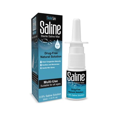 Saline Spray for Nose - Nasal Spray Saline Solution for Newborn, Baby &amp; Adults, Salt Water Decongestant Mist for Stuffy Nose, Travel Friendly, Natural, 0.9% Saline - 30 ml (1.01 fl oz)
