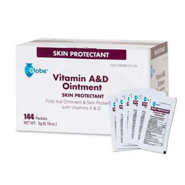 Globe (Box of 144) Vitamin A &amp; D Ointment, First Aid &amp; Skin Protectant with Vitamins A&amp;D, 5g Packets, 144-Packets Box, Lanolin &amp; Petrolatum Formula for Men, Women &amp; Baby Skin