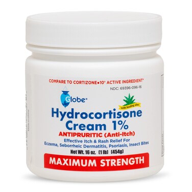 Globe Hydrocortisone Maximum Strength Cream 1% w/Aloe, 16 oz, Anti-Itch Cream for Redness, Swelling, Itching, Rash, Bug/Mosquito Bites, Eczema, Hemorrhoids &amp; More, 16 oz Jar