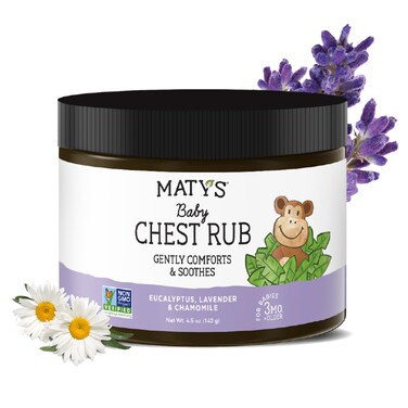 Matys Baby Chest Rub, Soothing Congestion Relief Vapor Rub for Babies 3 Months Old +, Clean &amp; Comforting Eucalyptus, Lavender, &amp; Chamomile for Sleep, Non-GMO, Petroleum Free, Menthol Free, 4.5 oz Tub