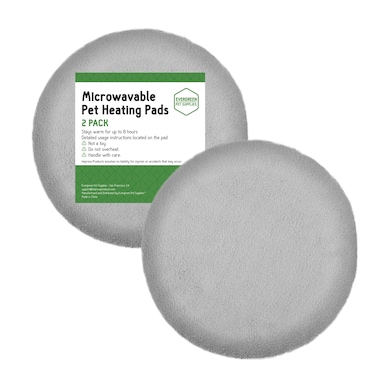 Evergreen Pet Supplies [2 Pack] 9" Round Microwave Pet Heating Pad for Hours of Soothing Warmth - Easy Clean Warming Disc with Washable Cover - Portable Dog Heating Pad &amp;Cat Heating Pad Fits Anywhere