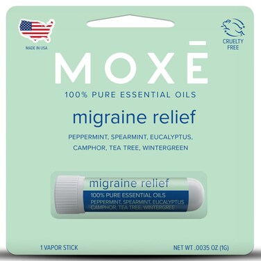 MOXE Migraine Relief Nasal Inhaler, Essential Oils for Headaches &amp; Tension Relief, Portable Aromatherapy, Easy-to-Use, Pure &amp; Undiluted, Peppermint, Spearmint, Eucalyptus, Tea Tree, USA Made, 1 Pack