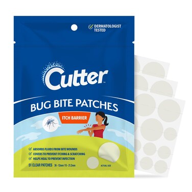 Cutter Bug Bite Patches Itch Relief Hydrocolloid Patches for Kids &amp; Adults, Absorbs Fluids, Helps Heal, Prevents Scratching, Mosquito Itch Relief, Hydrocortisone &amp; Suction Tool Alternative, 51 Count