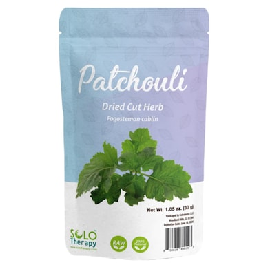 Solo Therapy Patchouli Herb 30 Grams, Resealable Bag, Pogostemon cablin, Rituals, Purifying, Metaphysical, Meditation, Cleansing, Altars, and Wicca, Patchouli Dried Herb - Product from India