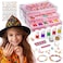 Geyiie Nail Polish Toys Set, DIY Bead Making Kit in Acrylic Storage Box 3 Drawers with Halloween nail sticker for girls , Bracelet Making Kit Arts &amp; Crafts for Girls, Party Favor