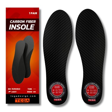 TEGA Carbon Fiber Insole (1 Pair) - for Turf Toe, Foot Fractures, Hallux Rigidus and Limitus - Rigid Shoe Insert for Sports, Hiking, Trekking, Basketball, Running - Alternative to Post Op Shoe