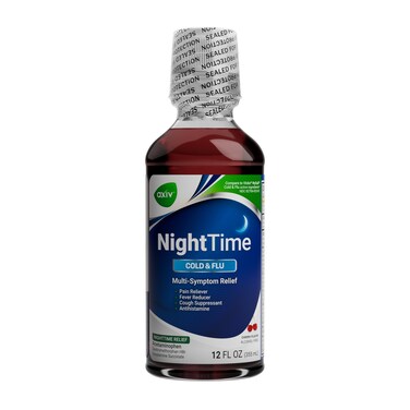 AXIV Nighttime Cold and Flu Relief Liquid Medicine, Nighttime Formula, Multi-Symptom Relief, Pain Reliever, Fever Reducer, Cough Suppressant, Cherry Flavor, 12 fl. oz.