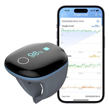 Wellue O2ring Pulse Oximeter - Rechargeable Bluetooth Oxygen Saturation Monitor with Reminder  Wearable O2 Meter Continuous Tracking of Oxygen Level and Pulse Rate with Free APP &amp; PC Software