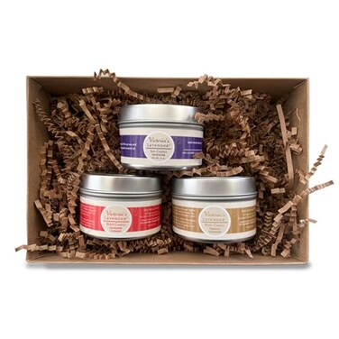 Lavender Massage Oil Candles Gift Box - Soothing &amp; Aromatherapy Candle Turns Into Massage Oil, Lavender Candle Massage Wax by Victoria's Lavender - Travel Pack 4 oz Each (Pack of 3)
