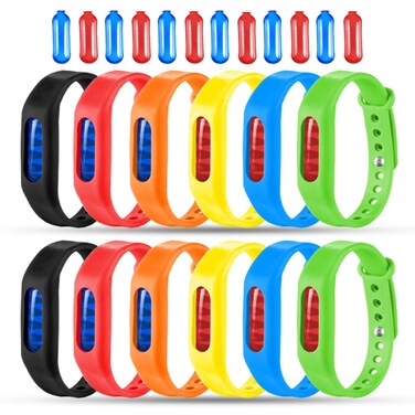 Mosquito Repellent Bracelets 12 Pack, Individually Wrapped Mosquito Repellent Bands for Kids and Adults, Deet Free Mosquito Repellent Wristbands with 12 Extra Refills