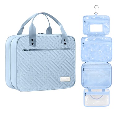 ESSENTE Women's Travel Toiletry Bag with Removable Pouch and Hanging Hook - Water Resistant Makeup Cosmetic Oraganizer with Multiple Compartments for Accessories (POWDER BLUE)