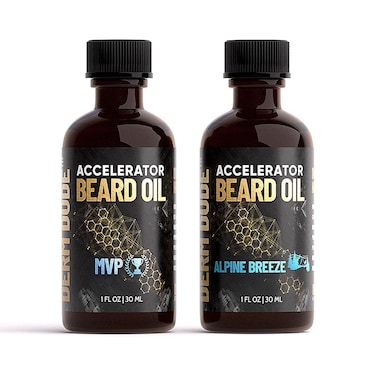 Accelerator Beard Growth Oil Set for Men with Avocado, Castor, and Jojoba Oils - Promotes Healthy Facial Hair Growth, Alpine Breeze &amp; MVP Scents
