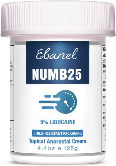 Ebanel 5% Lidocaine Numbing Cream, Pain Relief Burn Itch Numb Cream, Maximum Strength Numb25 Topical Anesthetic with Allantoin, Vitamin E for Local and Anorectal Uses, Hemorrhoid Treatment, 4.4 Oz
