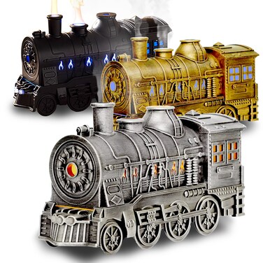 OMEO Silver Small Train Aromatherapy Humidifier &amp; Essential Oil Diffuser - Dual Mist, Quiet Ultrasonic, 300ML Tank, Remote Control, LED Light, Air Purifier for Home, Office, and Bedroom Use