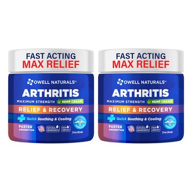 OWELL NATURALS Joint &amp; Muscle Ream, Maximum Strength Relief &amp; Recovery for Back, Neck, Feet with Aloe Vera, Vitamin B6 MSM, 2 Oz, (2 Pack)