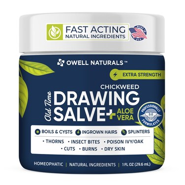 OWELL NATURALS Chickweed Drawing Salve with Aloe Vera for boils, Splinters, Poison Ivy/Oak, Skin Disorder, Irritations, Burns, Minor Cuts, Dry Skin, Itching