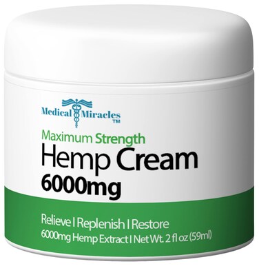 Medical Miracles Hemp Relief Cream - May Help with Neuropathy, Muscles, Joints, Neck, Back, Elbows, Hands, Feet, and Knees - Proudly Made in USA (6000mg) New 4 OZ Size.