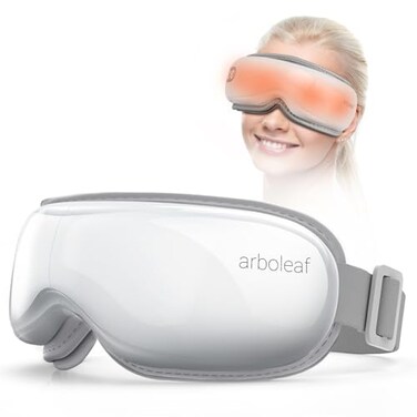 arboleaf Eye Massager with Heat, Heated Eye Massager for Migraines with Compression and Music, Wireless Eye Mask Massager with Heat, 5 Modes Portable Massaging Eye mask for Relieve Eye Strain