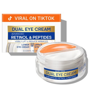 Dual Eye Cream with Advanced Retinol, Peptides, Caffeine for Puffy Eyes and Dark Circles, Wrinkles, Anti Aging, Under Eye Bags Treatment, Instant Tightener, Fragrance Free, 0.68 OZ