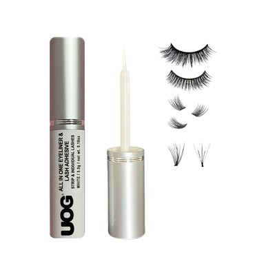 UOG Eyelash Adhesive Glue - Super Strong Hold Up to 5 Days, Waterproof &amp; Allergy-Free, Odorless Brush-On False Lash Extension Glue, All-in-One Formula. (Clear).