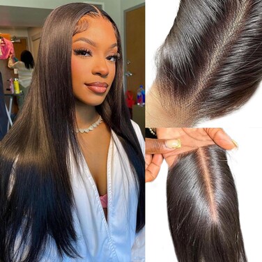 2x6 HD Lace Closure 16 Inch, SKINLIKE 0.095mm Ultra-thin Invisible Real Swiss Lace Closure Only,Straight RAW Virgin Human Hair Single Knot Pre-Plucked with Baby Hair