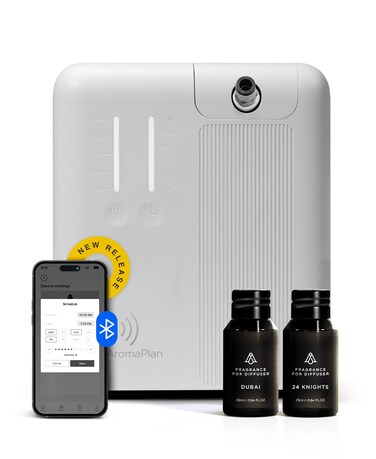AromaPlan 2025 Waterless HVAC Scent Diffuser Whole House &amp; Commercial Diffuser, 2 Fragrances Included-Smart, Cold-Air Waterless Scent Air- App Control, Bluetooth, AC, 2000 Sq. Ft Coverage,White