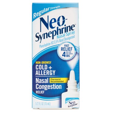 Neosynephrine Nasal Spray for Cold &amp; Sinus Relief, Fast Relief, Pharmacist Recommended, Clear, Regular Strength, 0.5 Fl Oz