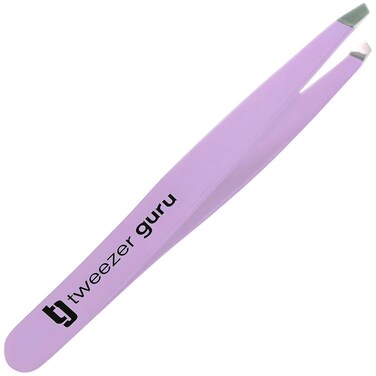 Tweezer Guru Tweezers for Women - Slant Pointed Precision Tweezers for Eyebrows &amp; Ingrown Hair Removal - Blackhead and Splinter Tweezer with Sharp Needle Nose Point for Plucking (Purple)