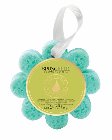 Spongelle Coconut Verbena Wild Flower Buffer Body Scrubber   Bath &amp; Shower Loofah for Women   Exfoliator with Body Wash Infused Sponge   14+ uses