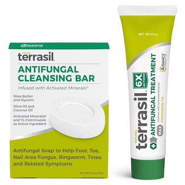 Terrasil Antifungal Cream + Antifungal Soap 2-Product Kit, Clinically-Proven Clotrimazole, Effective Treatment &amp; Relief: Jock Itch, Athletes Foot, Fungal Yeast Infection, Ringworm (14g tube + 75g bar)
