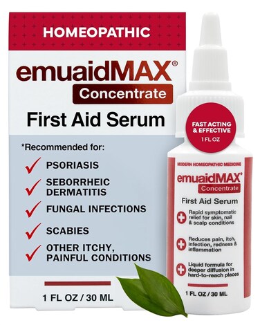 emuaid EMUAIDMAX Concentrate Homeopathic First Aid Serum, All-Natural Solution for Itchy, Painful Skin Conditions, Targets Psoriasis, Eczema, Folliculitis, Nail Fungus, Seborrheic Dermatitis, 1oz