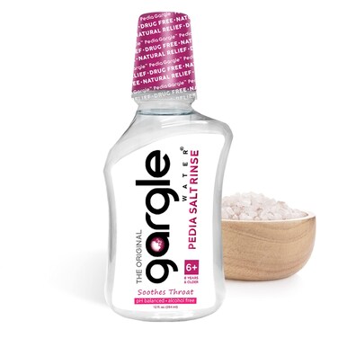 Gargle Water Pedia Salt Rinse Mouthwash, 12 fl Oz. Natural Remedy for Irritated Throat for Children. Soothe The Throat with Less Saline Formula Free of Alcohol or Drugs. Made with 100% Purified Water