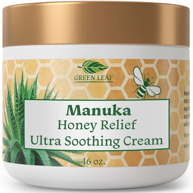 Green Leaf Naturals - Manuka Honey Face Cream - 16oz -Aloe Vera - Jojoba Oil Infused - Body Cream - Gluten Free Moisturizer for Kids &amp; Adults - Nourishing Skin Care