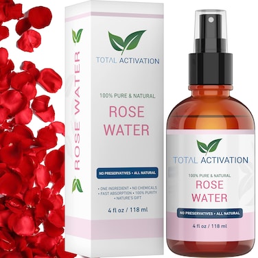 Large 4 oz 100% Pure, Organic Moroccan Rose Water Spray Face Toner, Skin Body Hair Spray, Eye Makeup Remover Alcohol Free Toner Minimizes Scar Hydrating Soothing Mist for Dry Oily Combination Skin