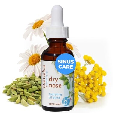 Baraka Dry Nose Nasal Moisturizer - Organic Essential Oils (Cardamom, Everlast, German &amp; Roman Chamomile) in Sesame Oil Base - Hydrating Sinuses &amp; Dry Nose - (1 oz Dropper Bottle)