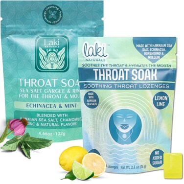 Laki Naturals Throat Soak Bundle: Throat Soak Lozenges and Mint Sea Salt Gargle &amp; Rinse