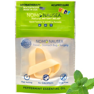 NOMO Motion Sickness Relief Bands for Kids   Sea Bands with Peppermint &amp; Acupressure Bands All-in-One Relief   30-Second Nausea Relief Band   Petite to Small   Nude   Pack of 2