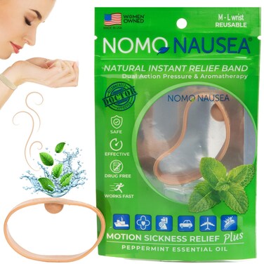 NOMO Altitude Sickness Prevention Travel Bracelet Nausea AntiVert 30-Second Reliefband   Peppermint Scented Aroma for Anti-Nausea Vertigo &amp; Motion Sickness Bands   Med - Large   Mocha   Pack of 2