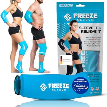 FreezeSleeve Ice &amp; Heat Therapy Sleeve- Reusable, Flexible Gel Hot/Cold Pack, 360 Coverage for Knee, Elbow, Ankle, Wrist- Turquoise, Large