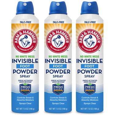 Arm &amp; Hammer Invisible Foot Powder Spray, Clear Talc-Free Foot Odor &amp; Sweat Control, Foot Spray Odor Eliminator Spray, Foot Odor Eliminator For Men &amp; Women, Foot Odor Spray, 7 Oz (3 Pack)
