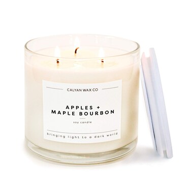 Calyan Wax Co. 3 Wick Candle, Apples + Maple Bourbon Scented Candle, 43 Hour Burn Time, 3 Wick Soy Candles, Non Toxic &amp; Vegan Soy Wax, Glass Jar Scented Candles, 14.9oz