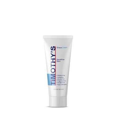 Timothy's Fragrance Free shave cream 3 oz. travel size, Alcohol Free, Paraben Free, Unscented, SLS Free, Slick, Moisturizing, TSA travel size